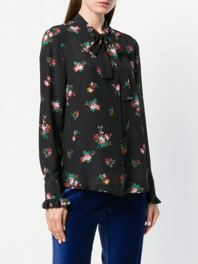 Shop Pinko Floral Print Bow Tie Shirt In Black