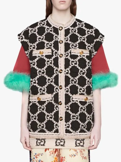 Shop Gucci Gg Tweed Sleeveless Vest In Black