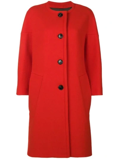 Shop Marni Round Neck Coat In Red