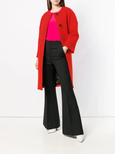 Shop Marni Round Neck Coat In Red