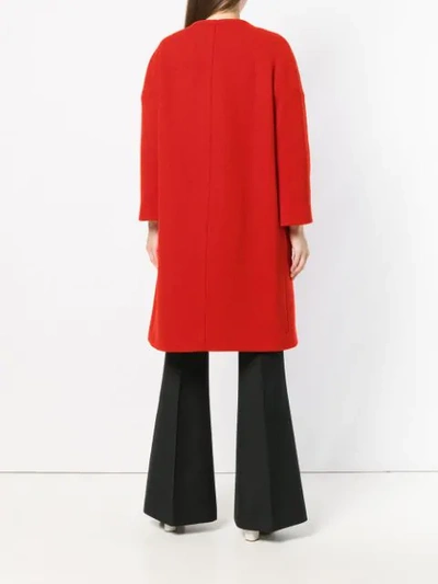 Shop Marni Round Neck Coat In Red