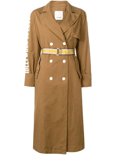 Shop Pinko Belted Trench Coat In Brown