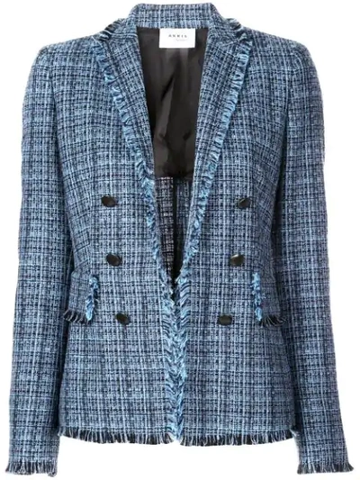 Shop Akris Punto Fringed Woven Jacket In Blue