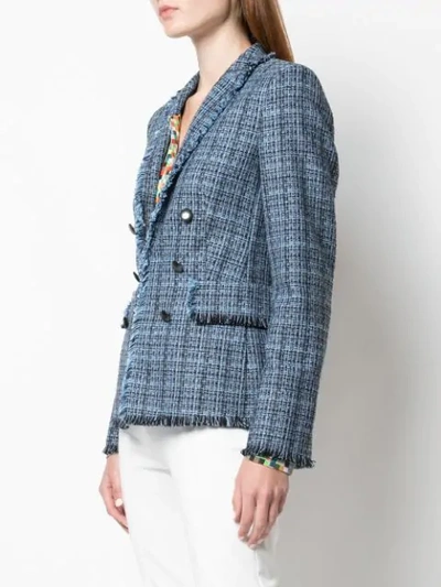 Shop Akris Punto Fringed Woven Jacket In Blue