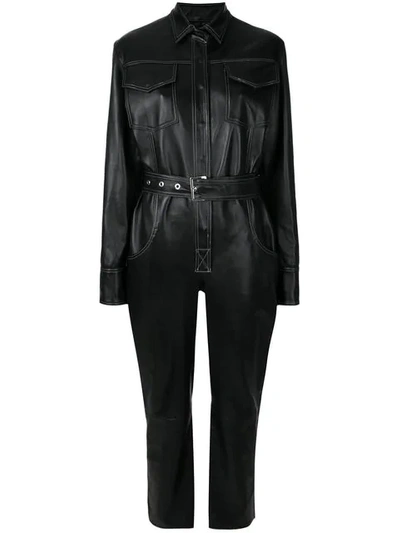Shop Manokhi Leather Utility Jumpsuit In Black