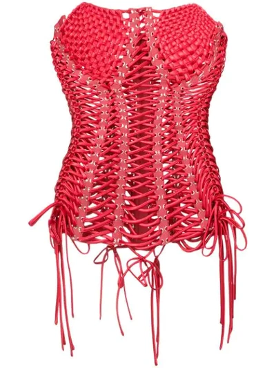 Shop Dolce & Gabbana Woven Bustier Top In Red
