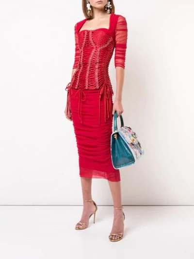 Dolce & Gabbana Woven Bustier Top In Red