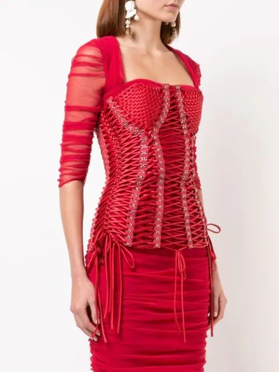 Shop Dolce & Gabbana Woven Bustier Top In Red