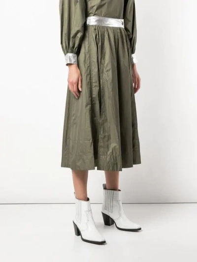 Shop Ganni Metallic Patch Skirt In Green