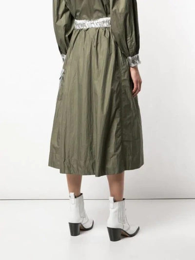 Shop Ganni Metallic Patch Skirt In Green