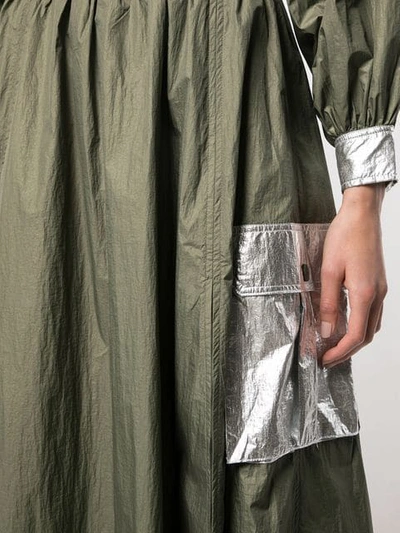 Shop Ganni Metallic Patch Skirt In Green