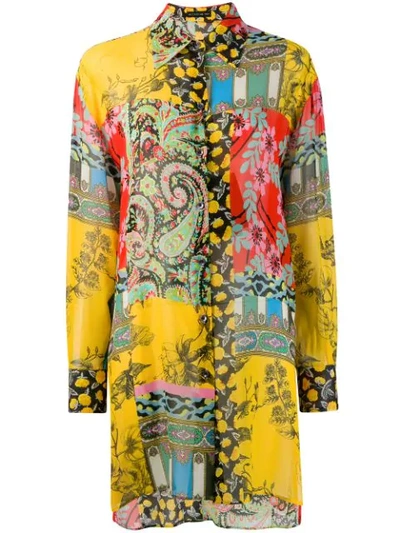 Shop Etro Printed Longline Shirt In Yellow