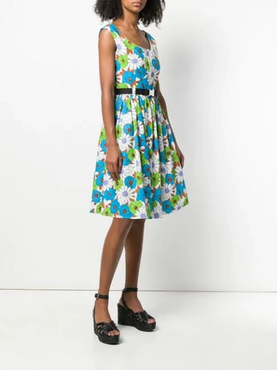 Shop Prada Kleid Mit Blumen-print In Blue