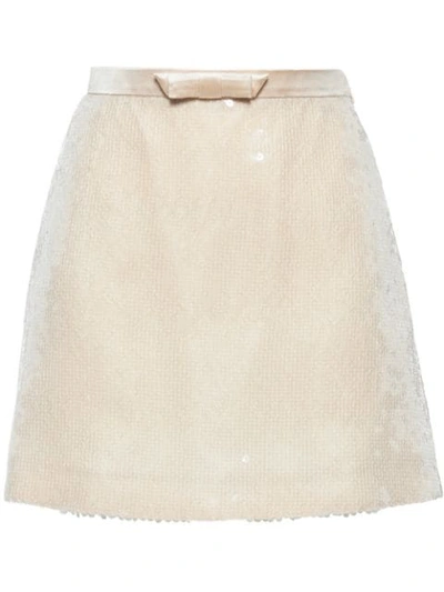 Shop Miu Miu Sequinned Mini Skirt In Neutrals