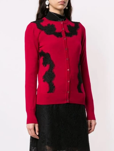 Shop Dolce & Gabbana Lace Panel Cardigan In Red