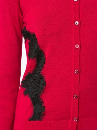 Shop Dolce & Gabbana Lace Panel Cardigan In Red