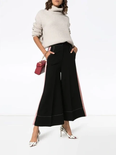 Shop Roksanda Hasani Wide Leg Contrasting Stripe Trousers In Black