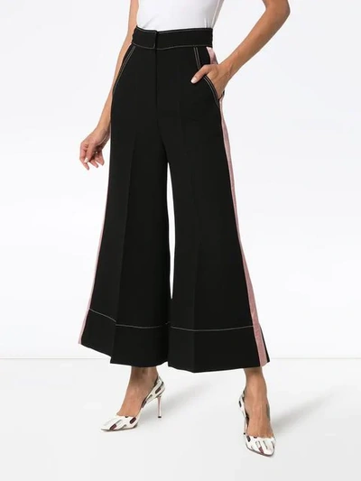 Shop Roksanda Hasani Wide Leg Contrasting Stripe Trousers In Black