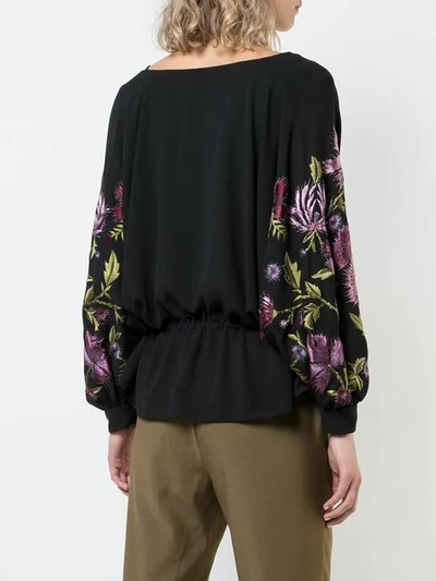 Shop Josie Natori Floral Embroidered Blouse In Black