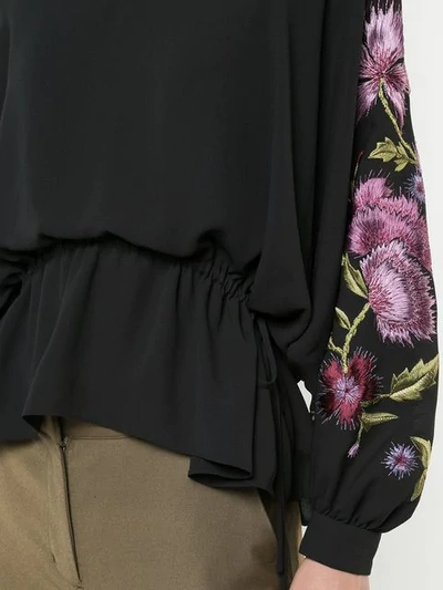Shop Josie Natori Floral Embroidered Blouse In Black