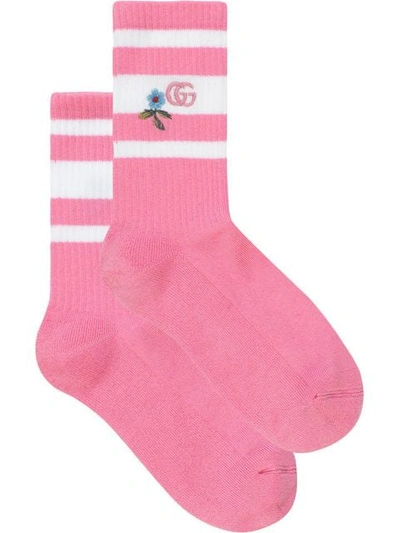 GUCCI EMBROIDERED TERRY CLOTH SOCKS - 粉色