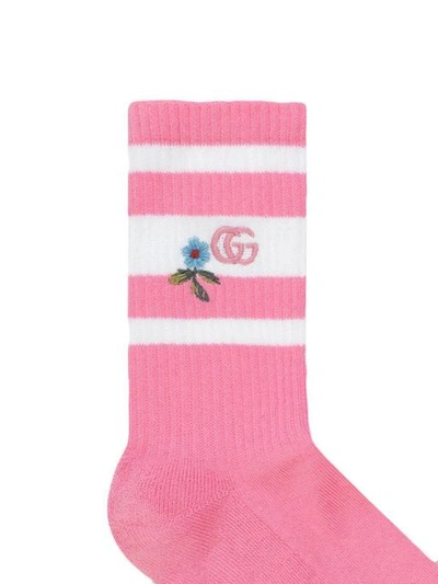 Shop Gucci Embroidered Gg Knitted Socks In Pink