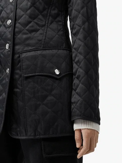 Shop Burberry Logo Button Diamond Quilted Jacket In Black