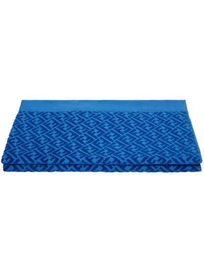 Shop Fendi Ff Logo Beach Towel In Blue