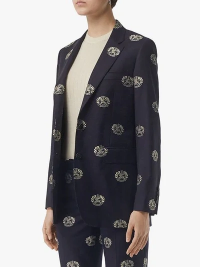 Shop Burberry Fil Coupé Crest Wool Tailored Jacket In Blue