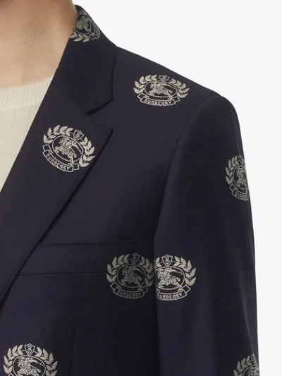 Shop Burberry Fil Coupé Crest Wool Tailored Jacket In Blue