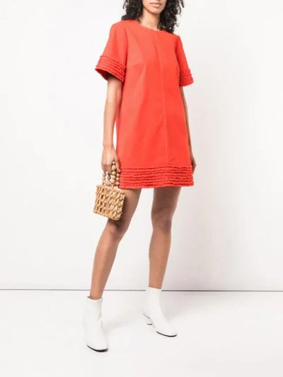 Shop Cinq À Sept Ashton Frayed-trim Dress In Orange