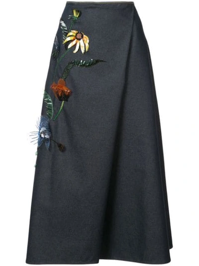 Shop Carolina Herrera Floral Embellished Skirt - Blue