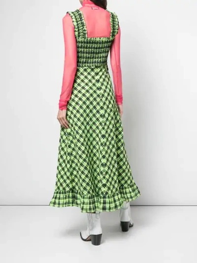 Shop Ganni Checked A-line Dress In Green