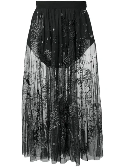 Shop Amen Embroidered Sheer Skirt - Black