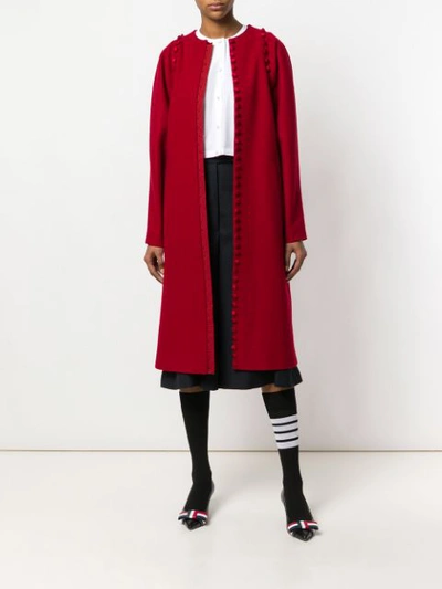 Shop Thom Browne Bridal Button Overcoat In Pilot Cloth Melton - Red