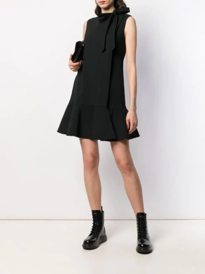 Shop Valentino Bow-neck Flared Dress In Black
