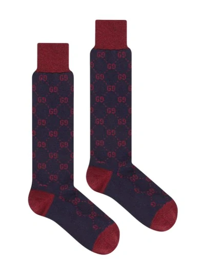 Shop Gucci Gg Alpaca Wool Socks In Blue ,red