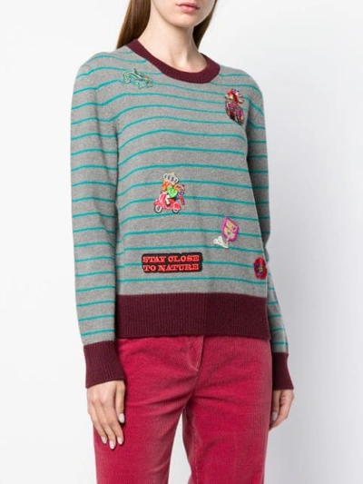 Shop Etro Embroidered Striped Sweater In Grey