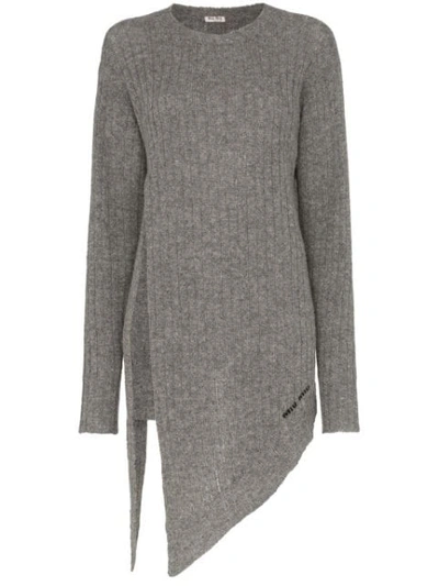 Shop Miu Miu Asymmetric Wool Pullover In Grey