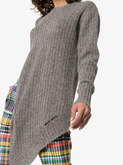 Shop Miu Miu Asymmetric Wool Pullover In Grey