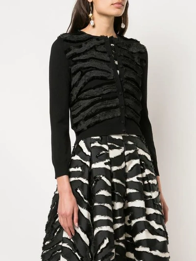 Shop Oscar De La Renta Fringe Panel Cardigan In Black