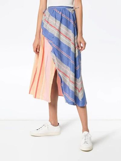Shop A Peace Treaty Tarouba Stripe High Waist Silk Cotton-blend Skirt In Pink