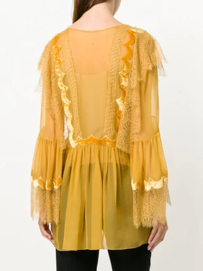 Shop Alberta Ferretti Lace Trim Sheer Blouse In Yellow
