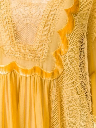 Shop Alberta Ferretti Lace Trim Sheer Blouse In Yellow