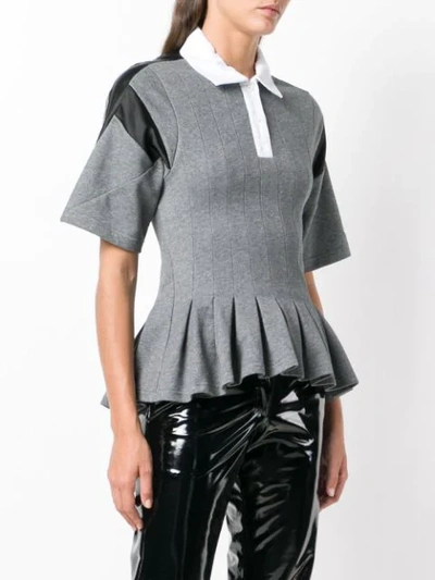 Shop Koché Peplum Short-sleeve Polo Top In Grey