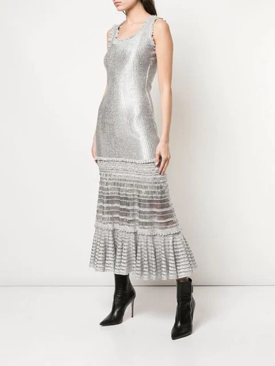 Shop Alexander Mcqueen Laddered Knit Midi Dress In Silver