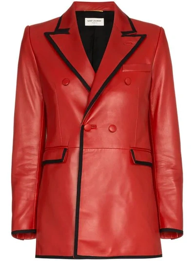 Shop Saint Laurent Double Breasted Blazer In Red