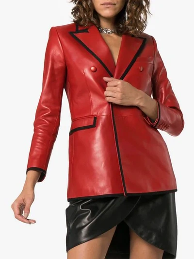 Shop Saint Laurent Double Breasted Blazer In Red
