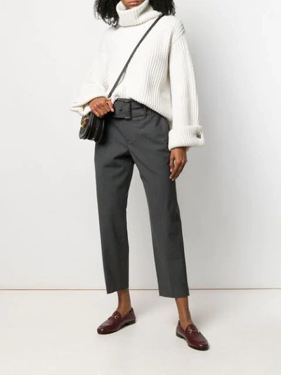 BRUNELLO CUCINELLI BELTED CROPPED TROUSERS - 灰色