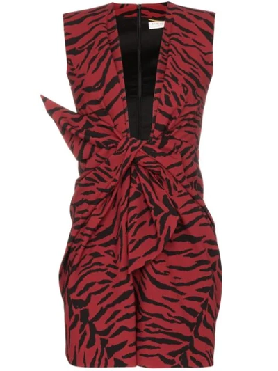 Shop Saint Laurent Tiger-print Tie-front Mini Dress In Red